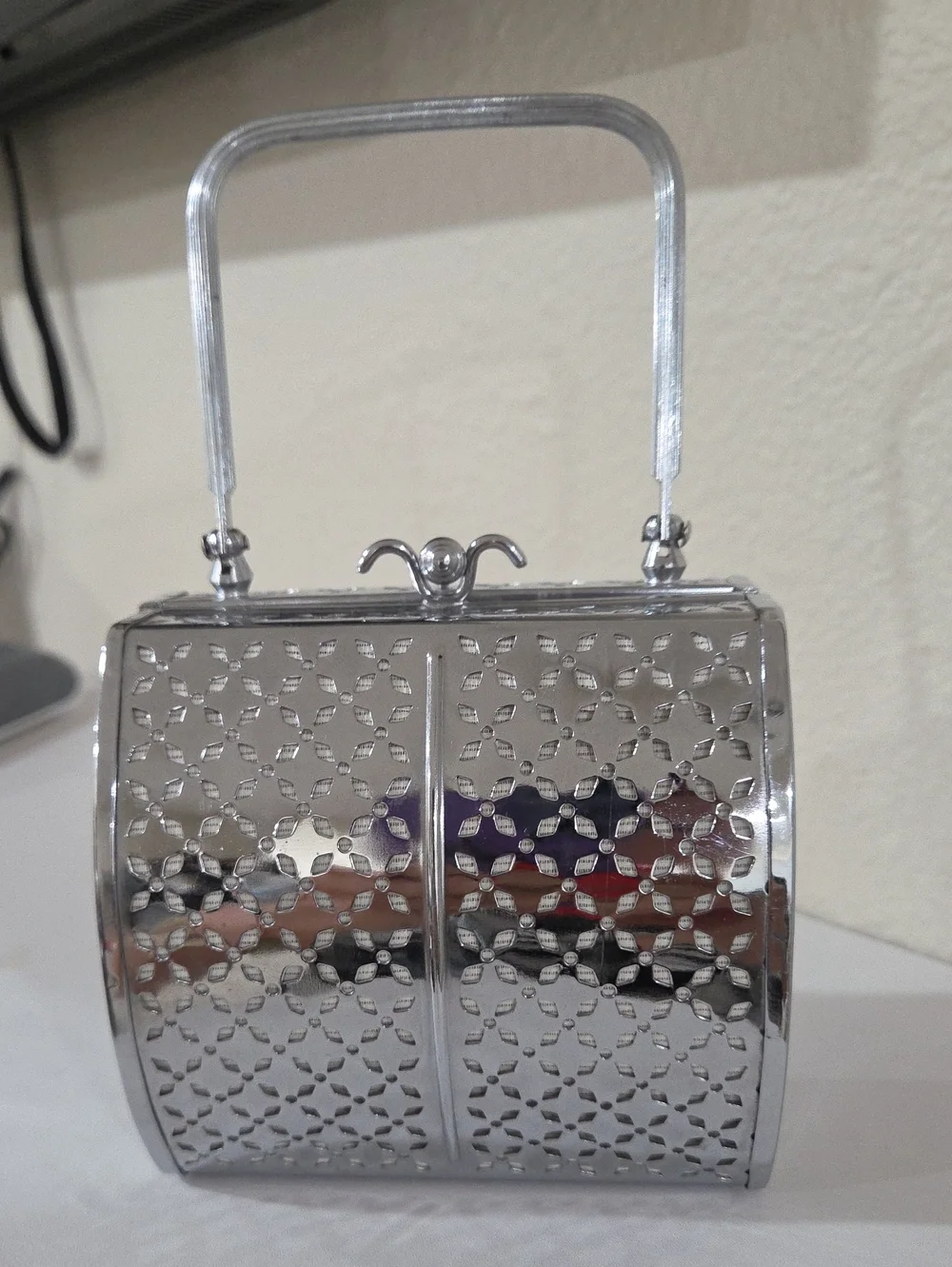HI Japanese Vintage Stainless Steel  Women's Metal Cutout Evening Bag